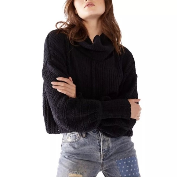 Free People Be Yours Black XS Sweater Cowl Neck Pullover NEW Womens. 194 - Picture 1 of 6